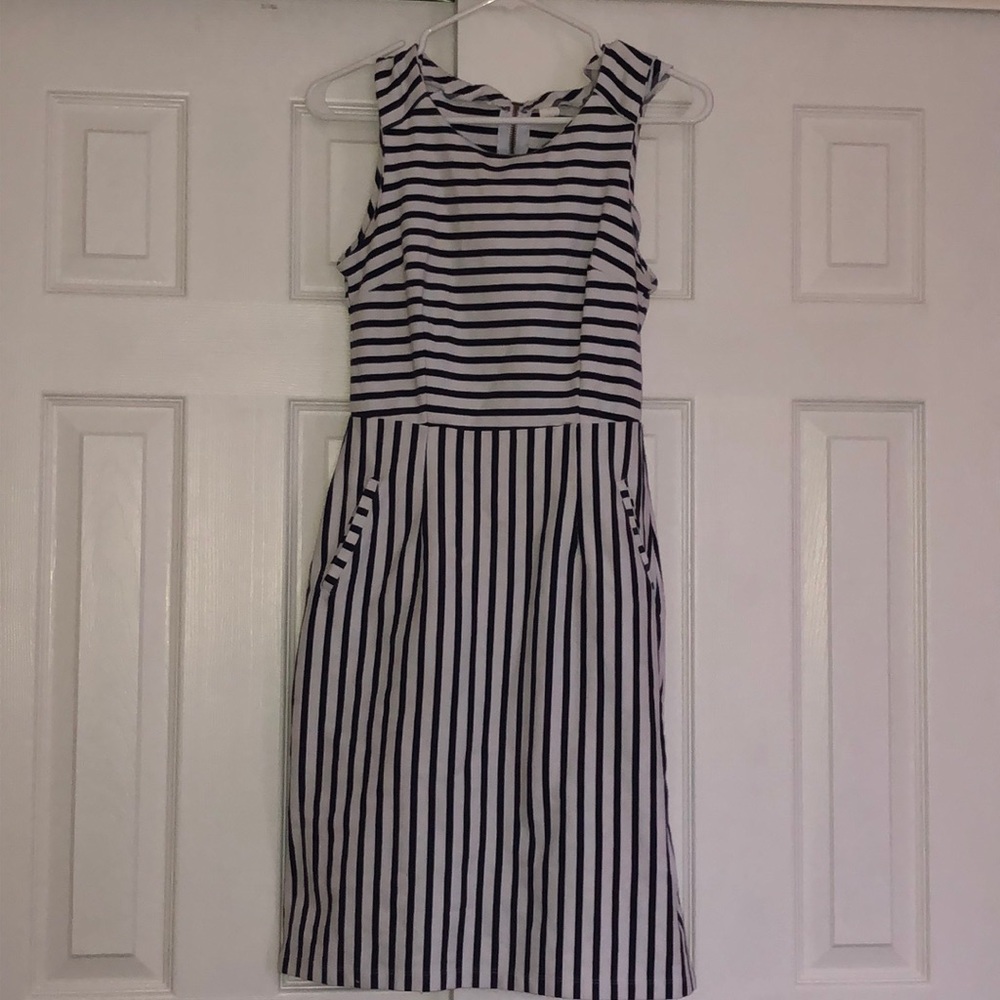 Navy and white striped dress
